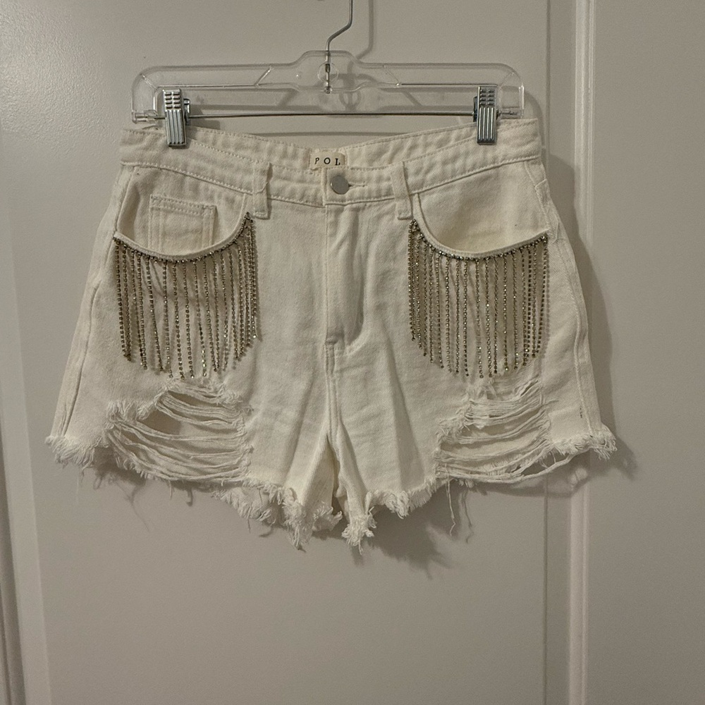 POL Rhinestone fringe shorts